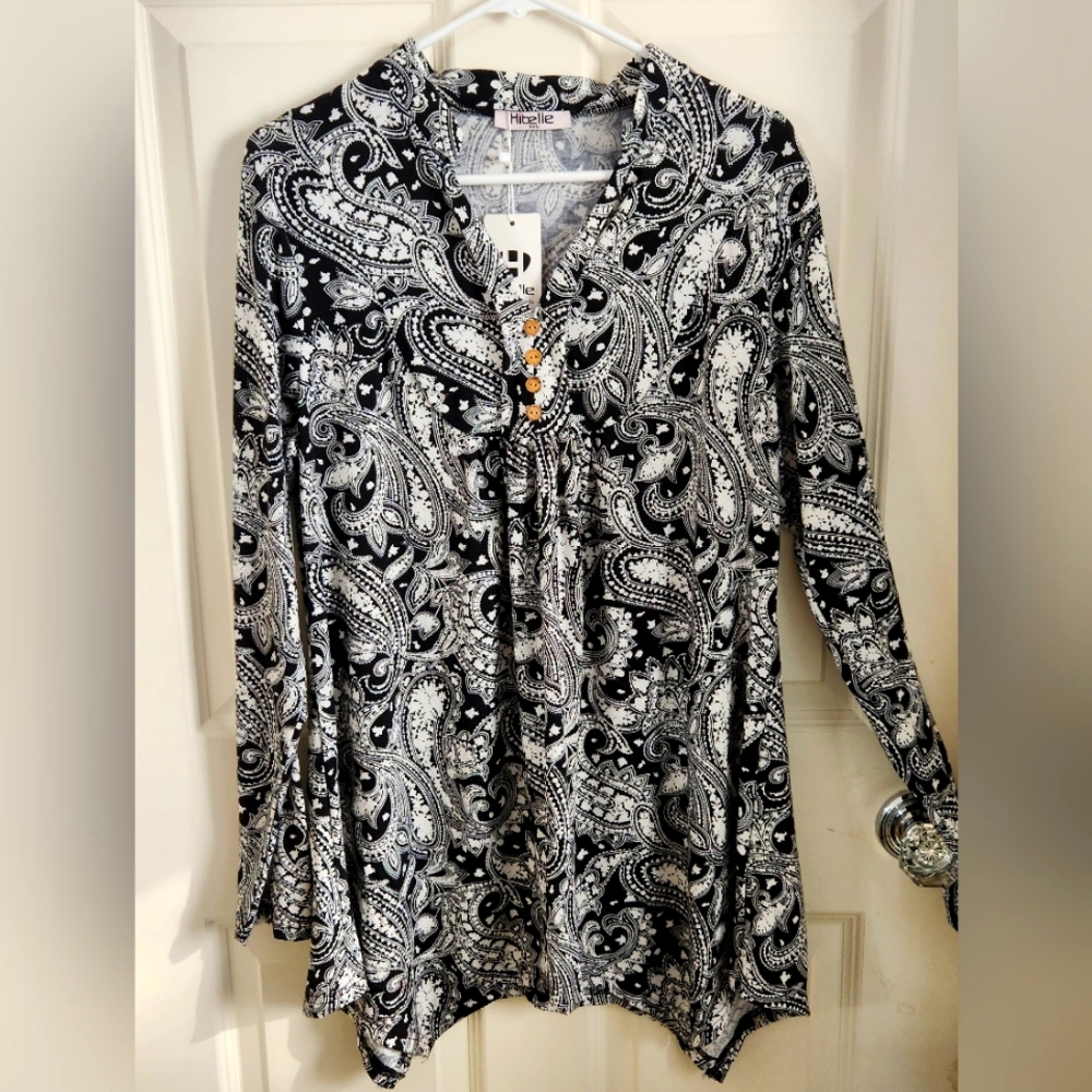Hibelle Black and White Paisley Tunic
